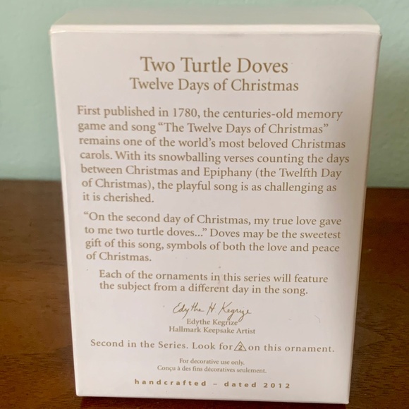 Hallmark 2012 Keepsake Two Turtle Doves - 12 Days Of Christmas - Picture 2 of 5